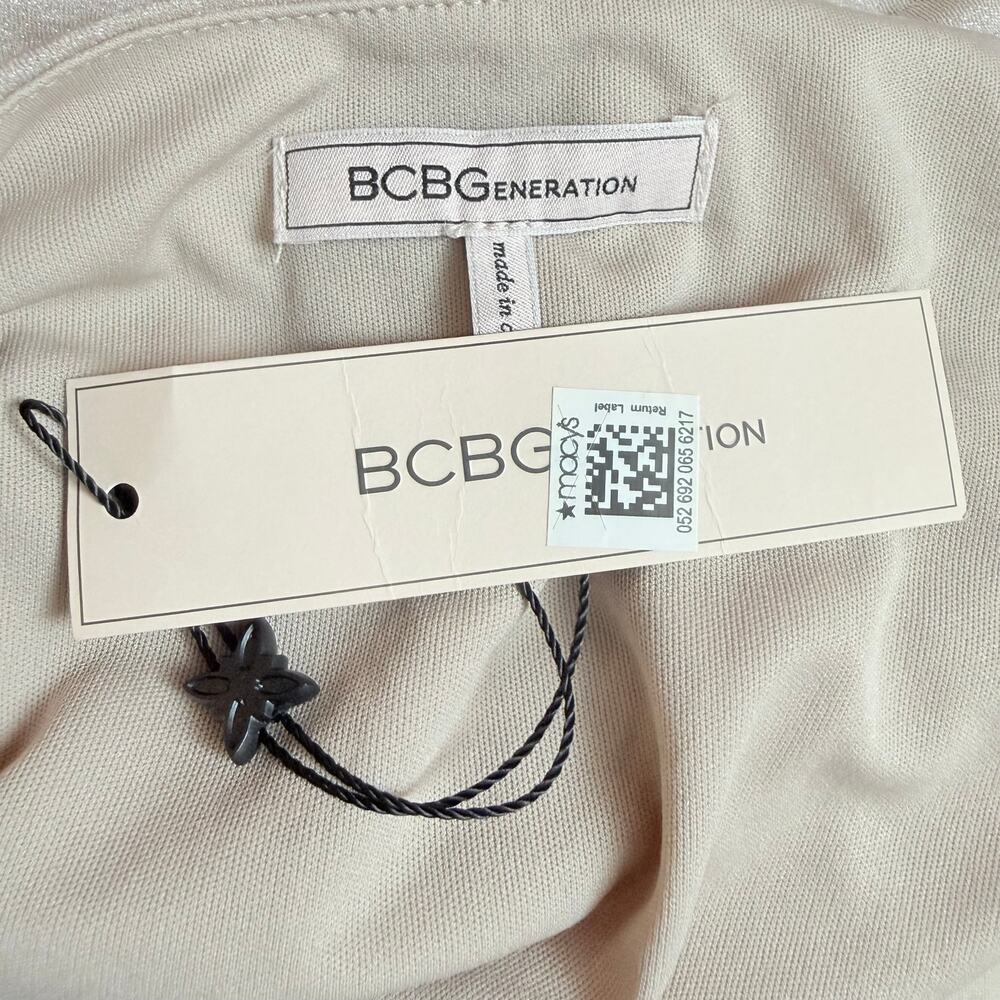BCBGeneration NWT Champagne Metallic Ruched Square Neck Long Sleeve Crop Top M - Picture 3 of 14